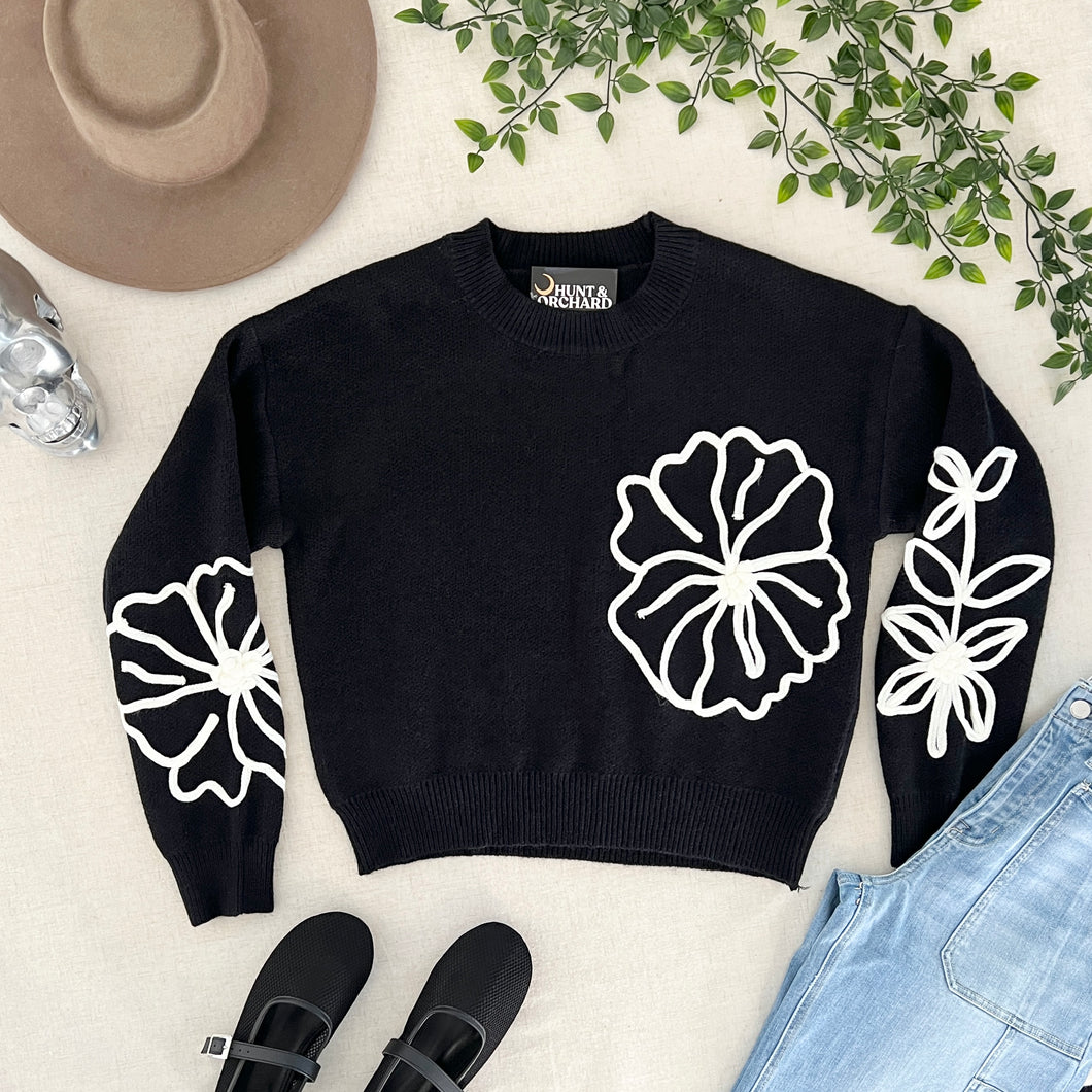 Bella Flower Sweater - Black