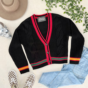 Cable Knit Cardigan Sweater - Black