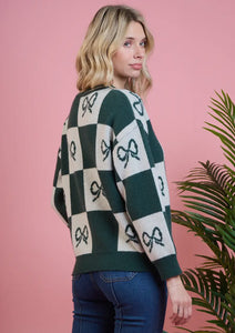 Bow Cardigan Sweater - Hunter Green