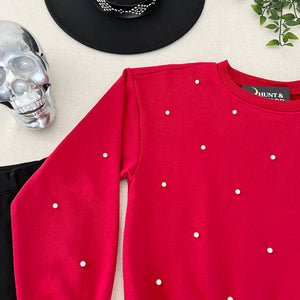 Pearl Stud Pullover - Red