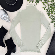 Semi Sheer Mock Neck Top - Sage