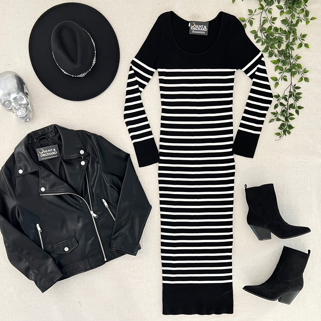 Stripe Sweater Dress - Black