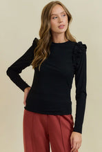 Town Shoulder Detail Long Sleeve Top - Black
