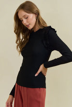 Town Shoulder Detail Long Sleeve Top - Black