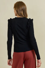 Town Shoulder Detail Long Sleeve Top - Black