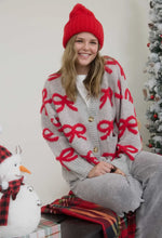 Rockefeller Bow Cardigan - Grey/Red