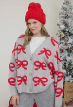 Rockefeller Bow Cardigan - Grey/Red