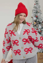 Rockefeller Bow Cardigan - Grey/Red