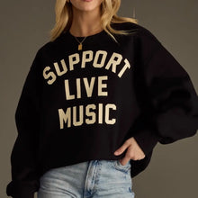 Support Live Music Felt Embroidered Pullover - Black