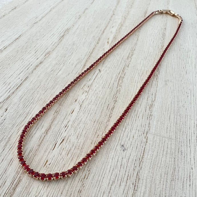Red Rhinestone Necklace - Gold