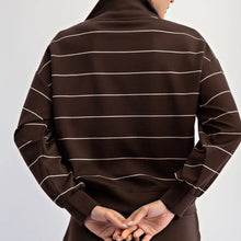 Stripe 1/4 Zip Pullover - Chocolate