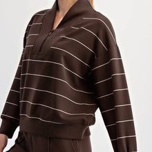Stripe 1/4 Zip Pullover - Chocolate