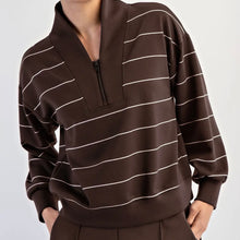 Stripe 1/4 Zip Pullover - Chocolate