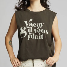 Vacay Please Muscle Tank Tee- Black