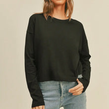 Easy Cotton Crop Long Sleeve Top - Black