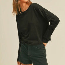 Easy Cotton Crop Long Sleeve Top - Black