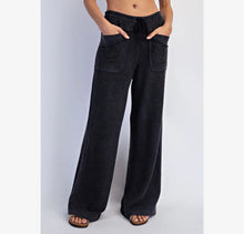 Wide Leg Waffle Knit Pants - Black