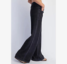 Wide Leg Waffle Knit Pants - Black