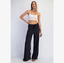 Wide Leg Waffle Knit Pants - Black