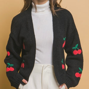 Cherry Bomb Cardigan Sweater - Black