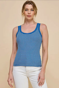 Stripe Lace Trim Top - Blue