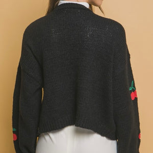 Cherry Bomb Cardigan Sweater - Black