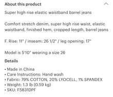 Flying Monkey Stretch Slim Barrel Denim - Hunter Green