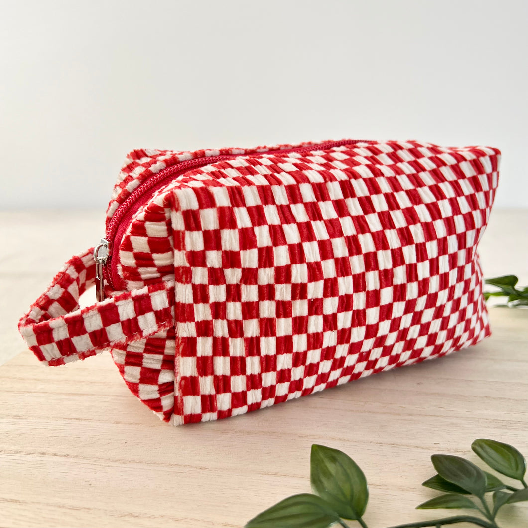 Checkerboard Cosmetic Bag - Red/White