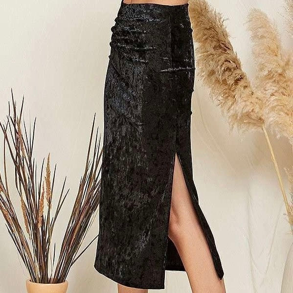 Spell On You Crushed Velvet Midi Skirt - Black – Hunt & Orchard