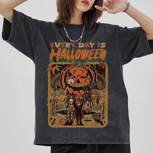 Every Day Is Halloween Acid Wash Tee - Black