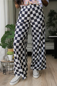 Checkerboard Wide Leg Pants - Black/White